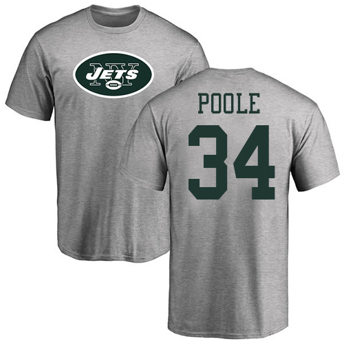 New York Jets Men Ash Brian Poole Name and Number Logo NFL Football #34 T Shirt